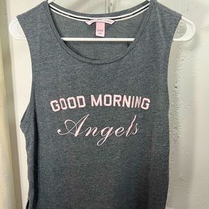 Victoria’s Secret Angel’s Graphic Tank Top Good Morning Angels Gray and Pink M